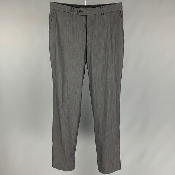 ARMAND BASI Size 32 Grey Stripe Wool Blend Flat Front Dress Pants - Picture 1 of 5